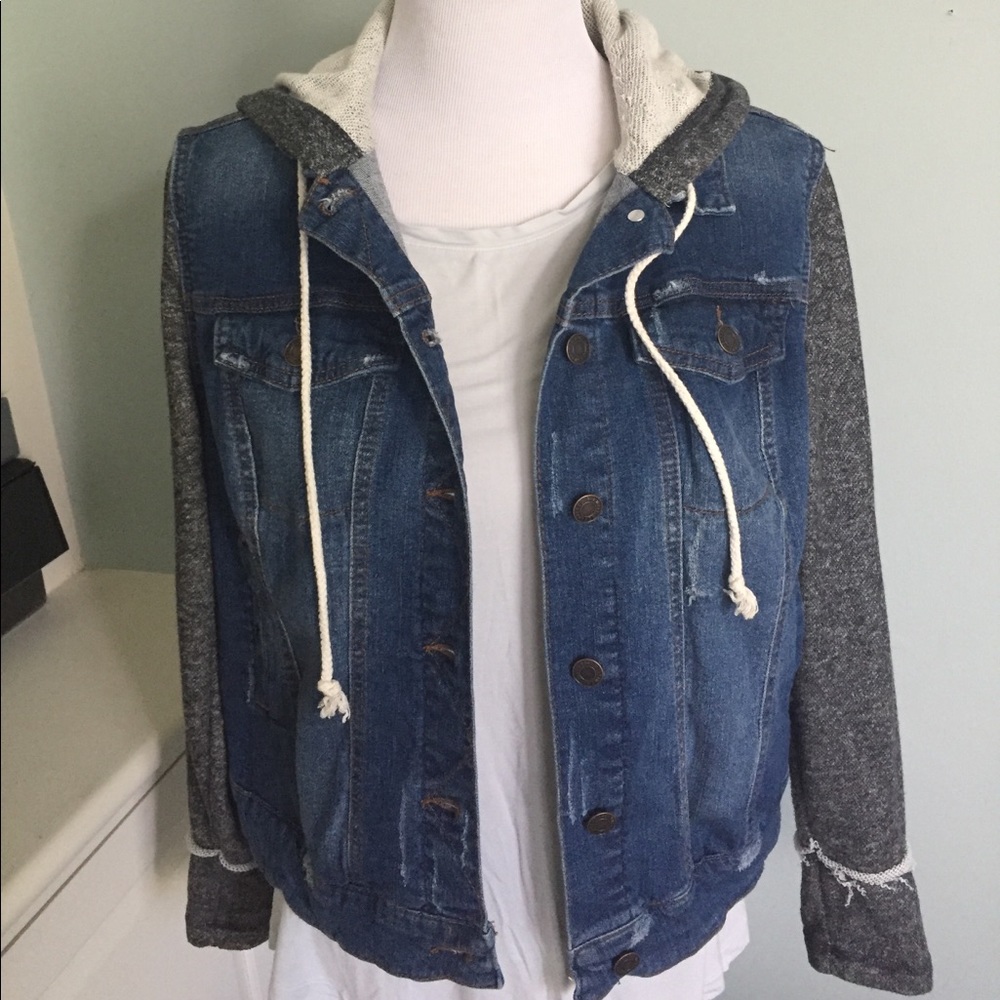 Denim Jacket w/ Sweatshirt Sleeves